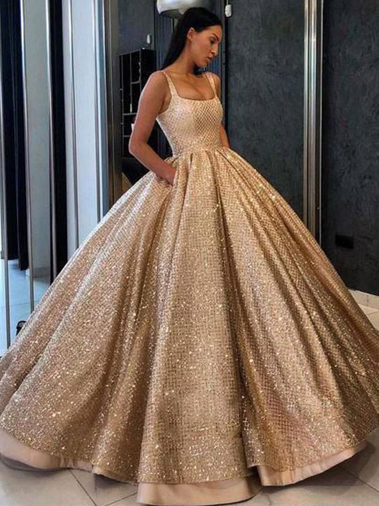 tonto hueco Máquina de recepción Champagne 2019 Nuevo Precioso Bola Vestido Quinceañera Vestidos Spaghetti  Straps Longitud de piso Vestido de baile