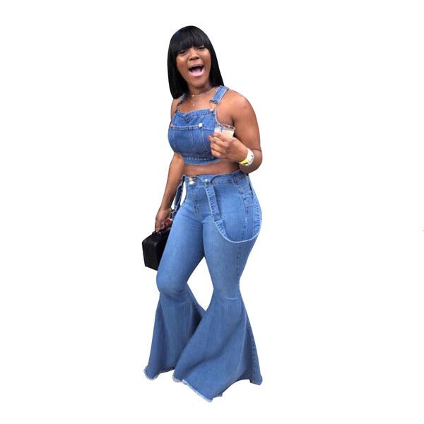 Compra Suspender La Llamarada Jeans Para Mujeres De Cintura Alta Parte  Inferior De Campana Pantalones General Denim Mujer Hip Empuja Hacia Arriba  El Puente De Jean Hembra Más El Tamaño De Los