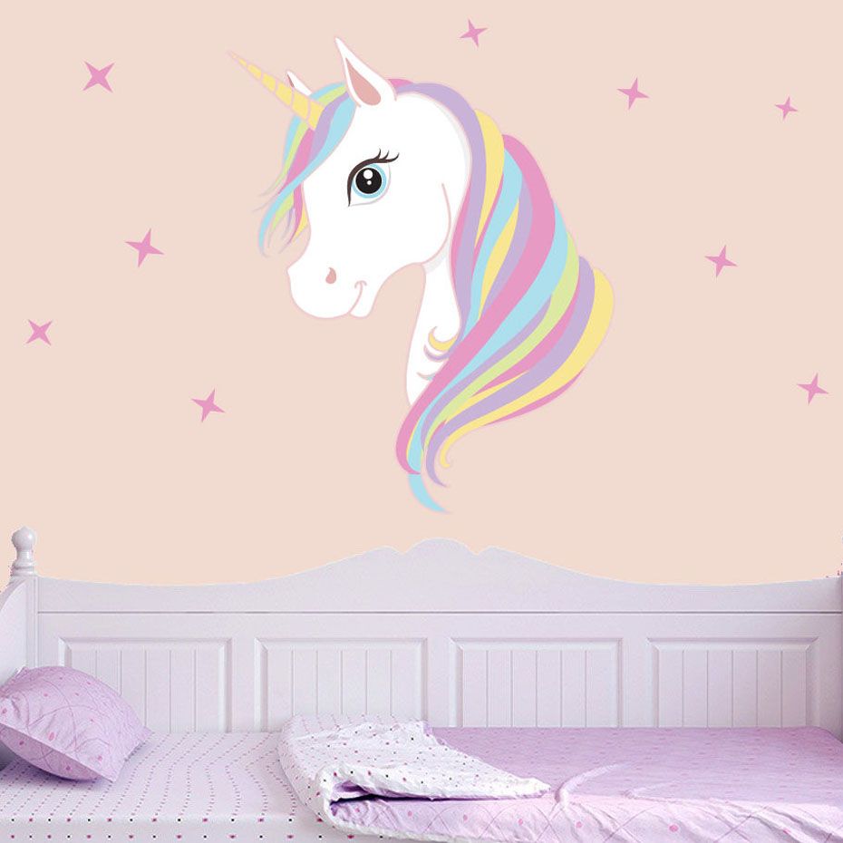 Unicorn Wall Sticker Colorful Animals Horse Stars Decals For Kids