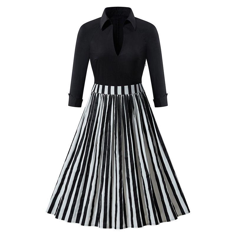 black and white striped cotton dress