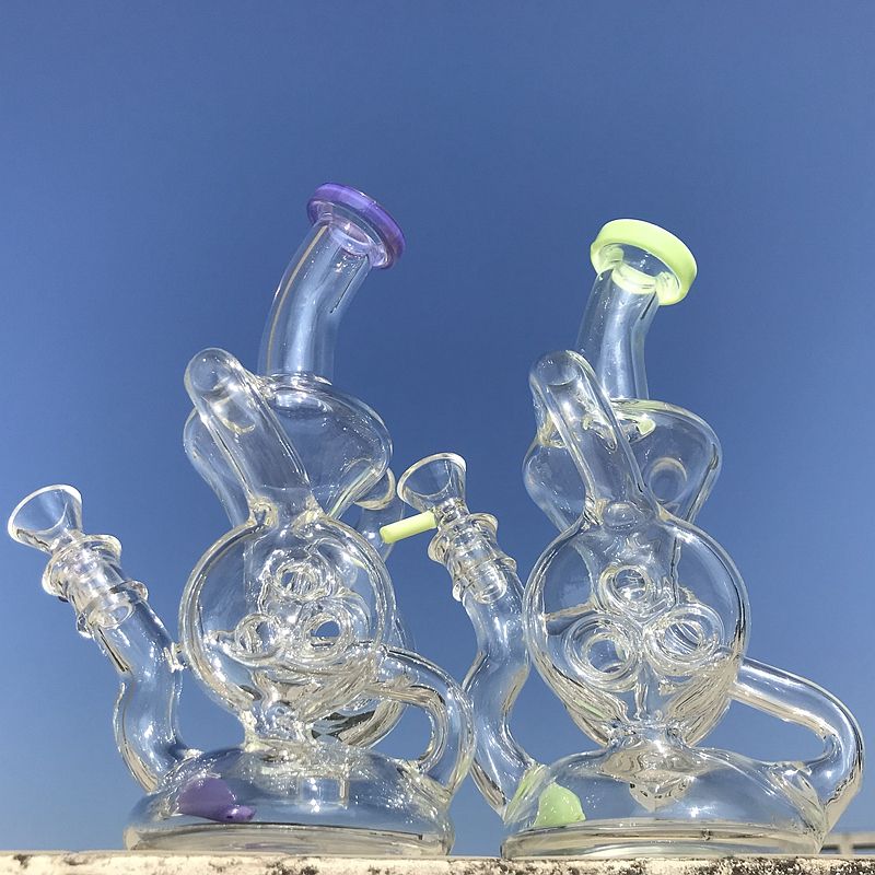 2020 Double Recycler Dab Rigs Slitted Donut Perc Water Pipes Unique ...