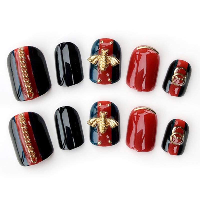 Diy Fashion Bee Paillette Decoration Fake Nails Short Round Head