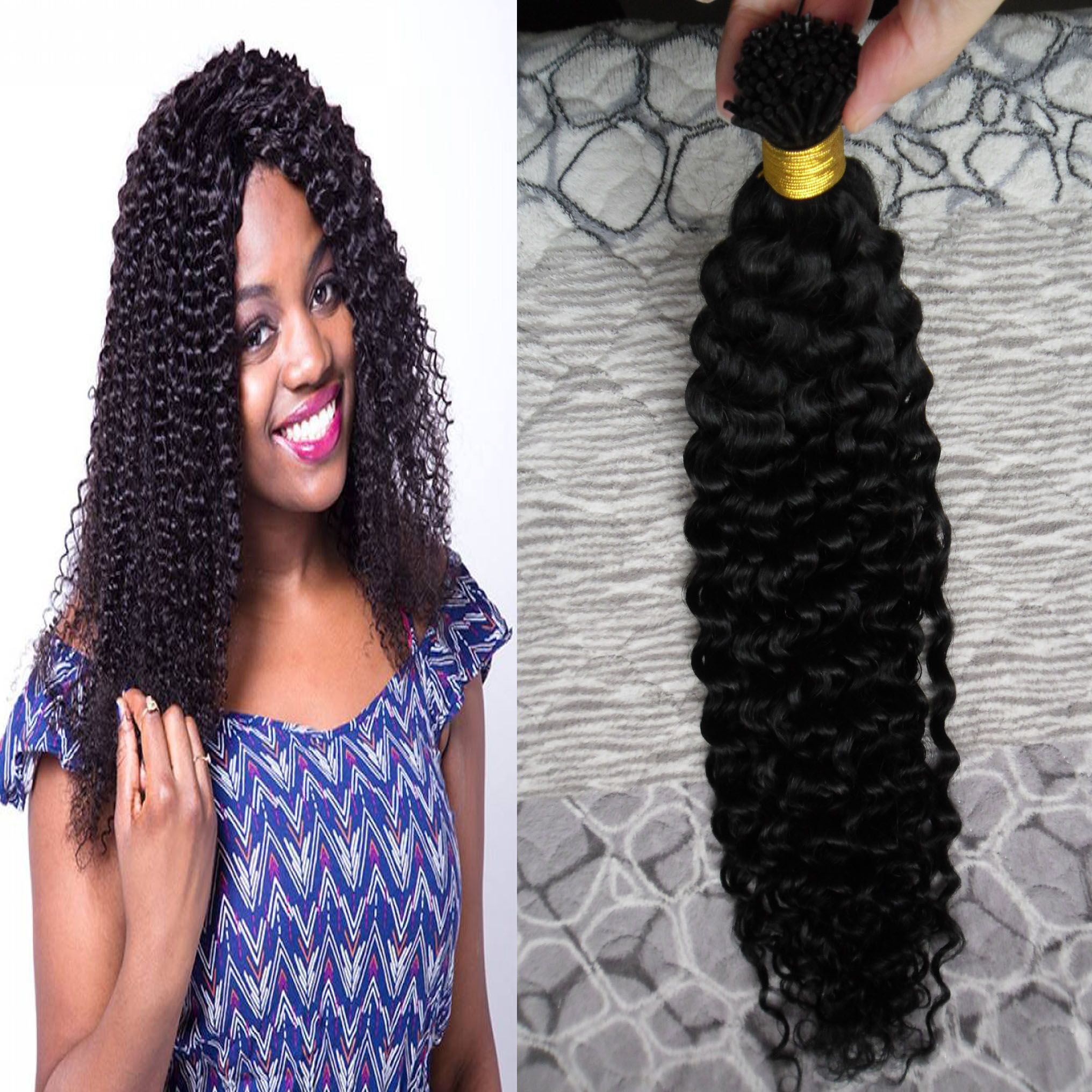 Afro Kinky Curly I Tip Hair Extensions 100g/Strands Keration Remy Hair
