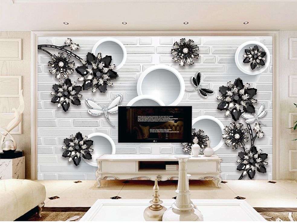 Custom Wallpaper 3d Black And White Classic Butterfly Love Flower Jewelry Living Room Bedroom Background Wall Custom Wallpaper 3d Black And White Classic Butterfly Love Flower Jewelry Living Room Bedroom Background Wall