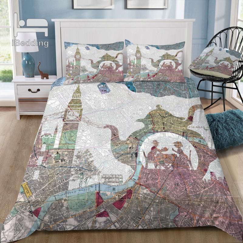 O Clock London Map 3d Bedding Set Printed Duvet Cover Set