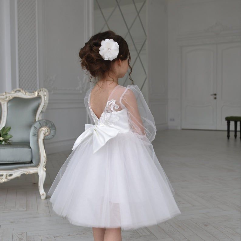 Elegante Vestido Corto Blanco Para Niña Flores Aplique De Espalda Abierta Princesa Niña Fiesta De Cumpleaños Vestido De Niña Vestidos De Boda Formales 91,2 € | DHgate
