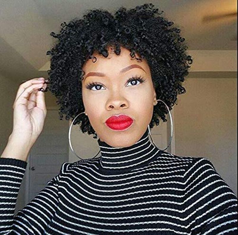 Curly With Bangs Lace Front Human Hair Short Bob Wigs With Baby