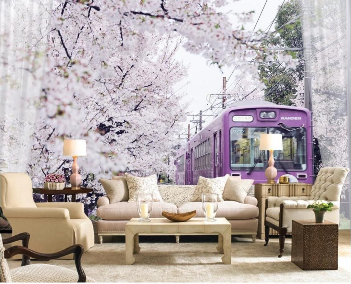3d Wallpaper On The Wall Custom Photo Mural Train Cherry Blossom 3d Wallpaper On The Wall Custom Photo Mural Train Cherry Blossom