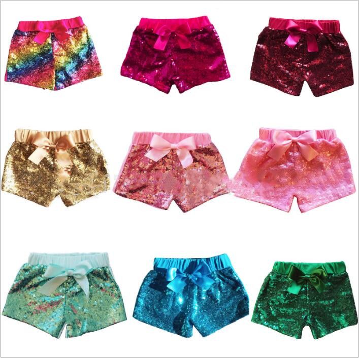 Light Pink Bling Sequins Summer Girl Kids Children Party Dance Pants Shorts 2-8Y