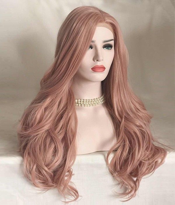 Fashion Baby Pink Wigs Long Wavy Lace Front Wig Mixed Color Light Pink Synthetic Hair Natural Fashion Baby Pink Wigs Long Wavy Lace Front Wig Mixed Color Light Pink Synthetic Hair Natural