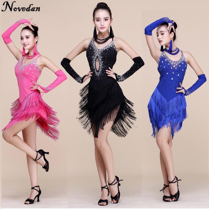 Etapa desgaste Fringe Latin Dance Vestidos Mujeres / Girls Sexy Falda larga Ballroom / Tango / Rumba / Salsa / Traje Etapa desgaste Fringe Latin Dance Vestidos Mujeres / Girls Sexy Falda larga Ballroom / Tango / Rumba / Salsa / Traje
