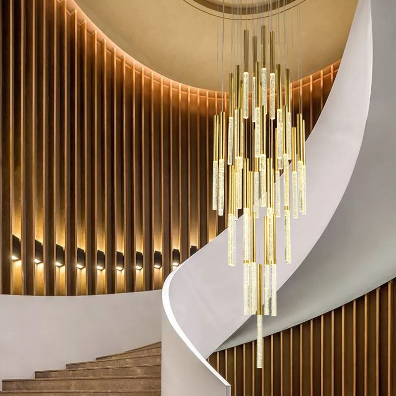 Yc LED crystal stair chandelier hall villa Living Room spiral pendant lamp Light