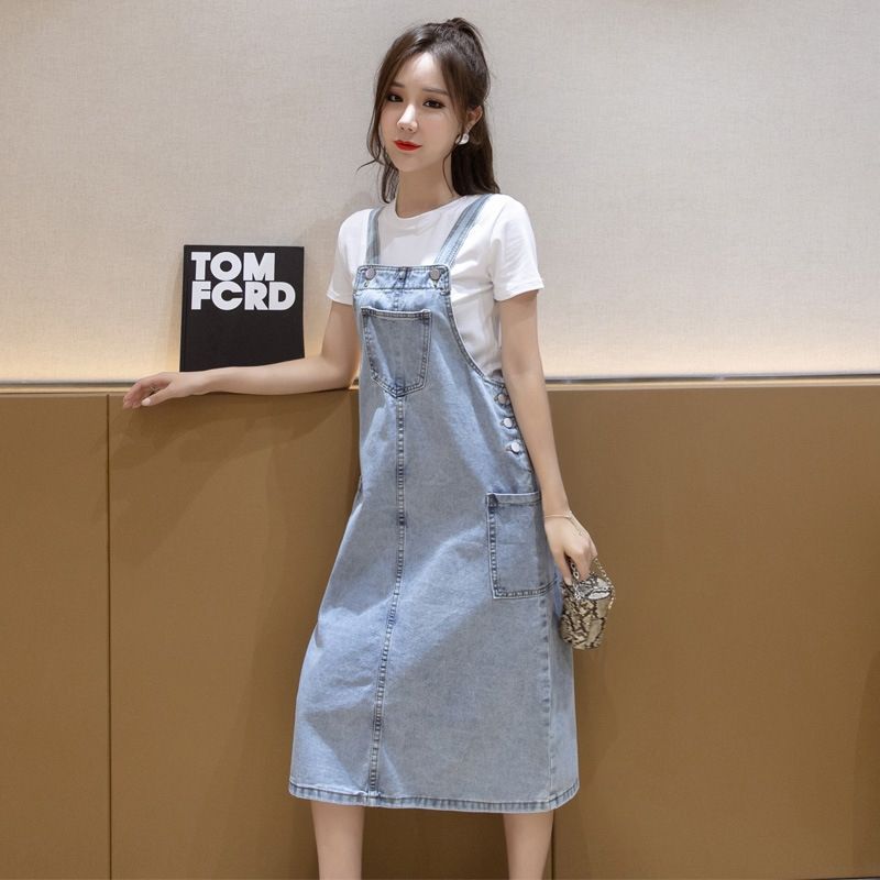 female long denim overall suspender skirt dress