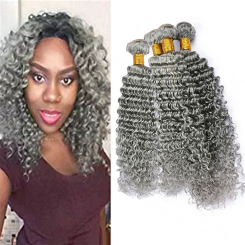 Virgin Peruvian Deep Curly Gray Human Hair Weave Bundles 400g