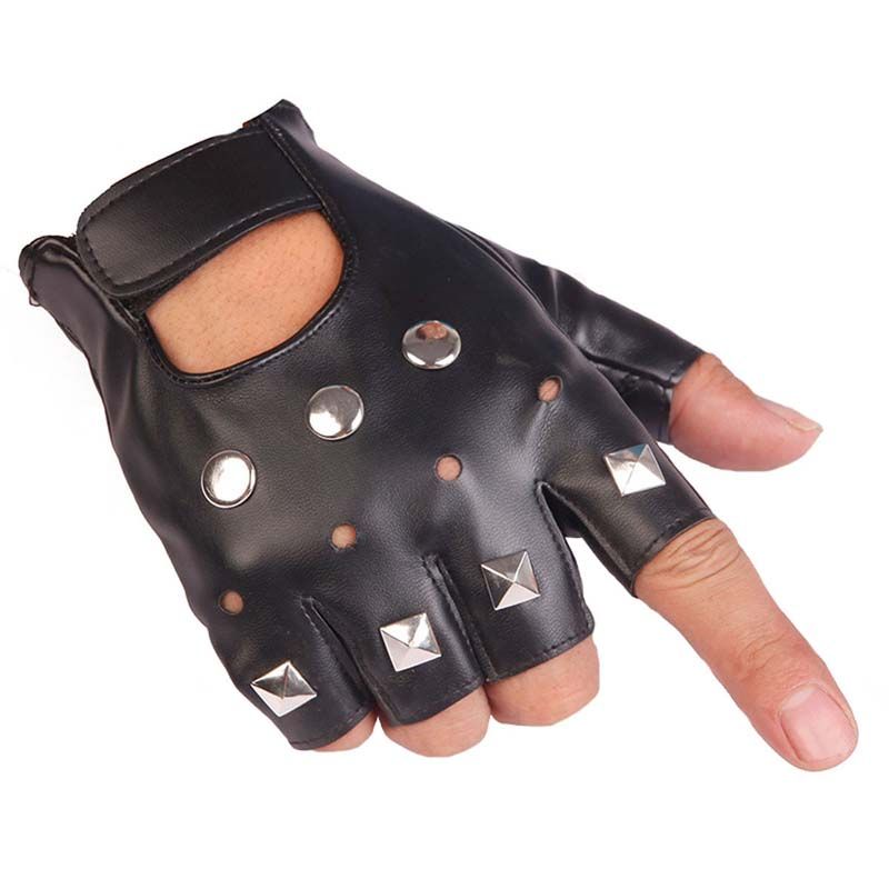 Punk Fingerless Leather Studded Gloves Adult Halloween Costume