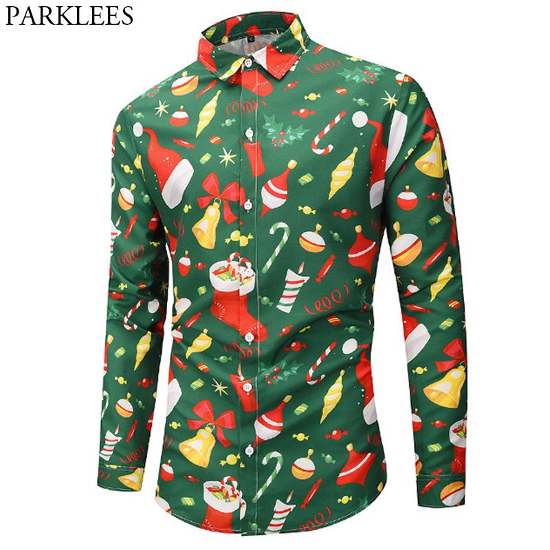 2020 Green Christmas Shirt Men 2019 Funny Xmas Hat Socks 3d Print Mens Dress Shirts Long Sleeve Novelty Chemise Feliz Navidad Camisas From Camelane 17 35 Dhgate Com