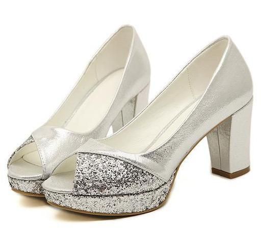 silver dress shoes with chunky heel