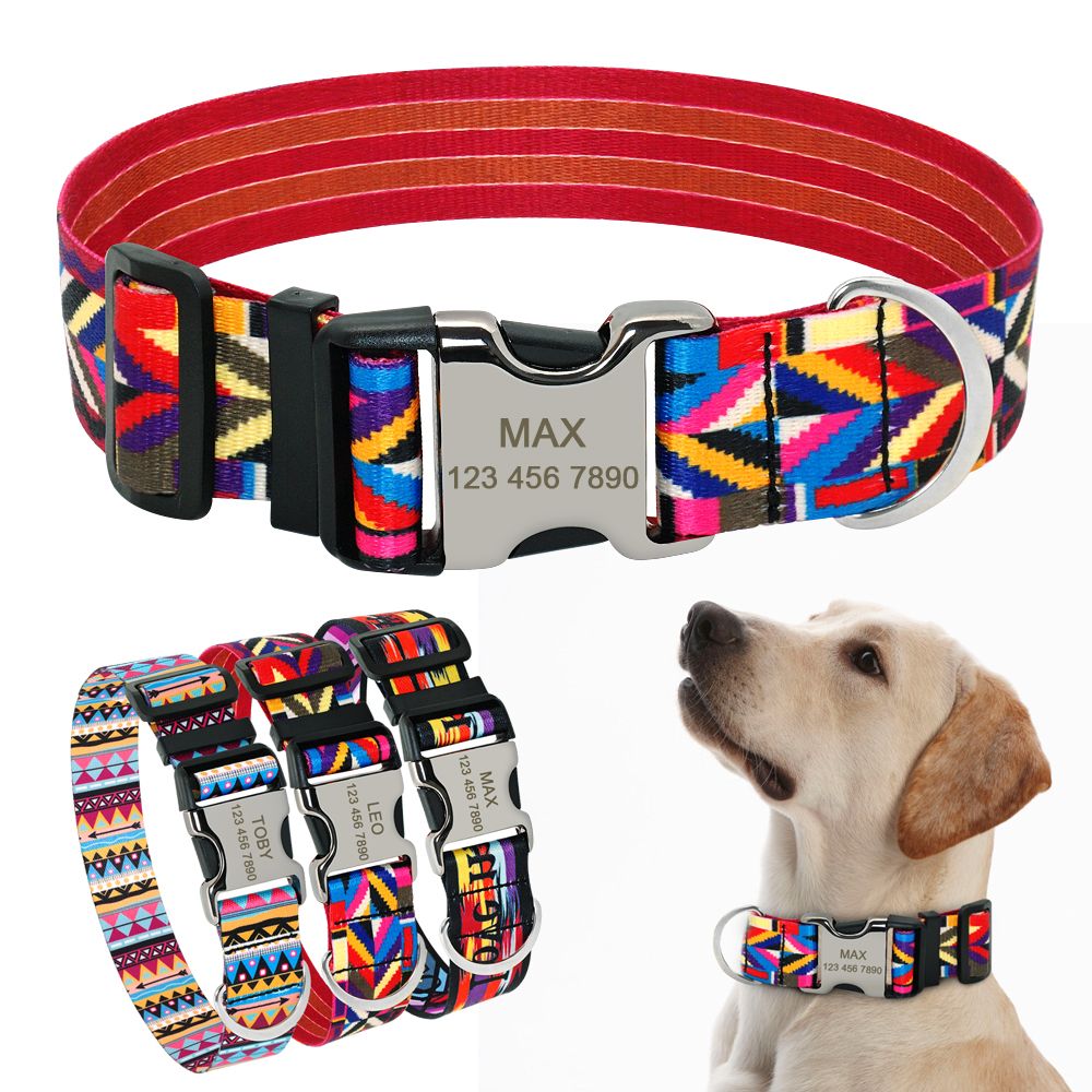 2021 Wholesale Dog Collar Customized Nylon Pet Collar Nameplate ID Tag