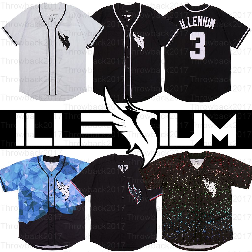 DJ ILLENIUM Jersey Singer 3# Men's White Black Stitched Fashion version Diamond Edition Baseball Jerseys free Shipping