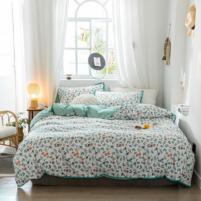 Autumn Winter Printed Wash Cotton Bedding Set Luxury Quilt Bedding