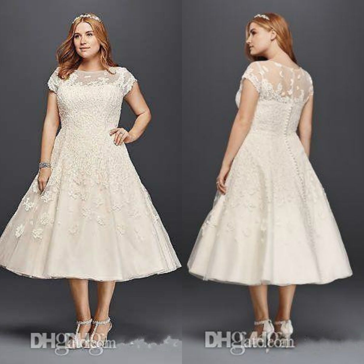 tea length plus size bridal gowns