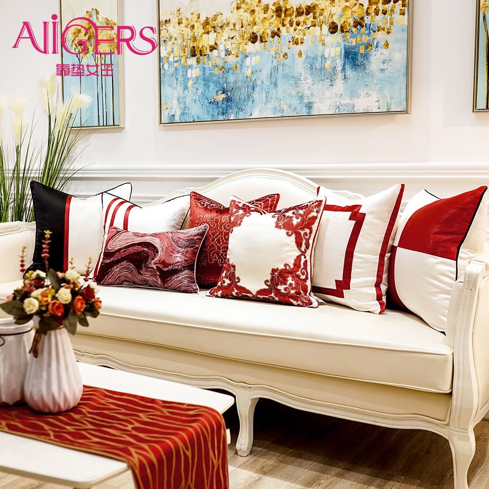 satin al yastik kilif avigers luks modern kirmizi beyaz dekoratif yastik ortuleri kare cizgili patchwork koltuk yatak y200104 icin yastik kilifi