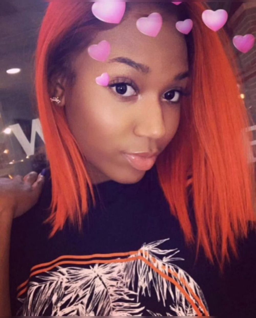 Straight Dark Roots Black To Orange Short Bob Style Heat Resistant