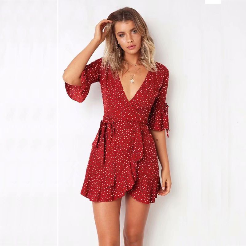 short red wrap dress