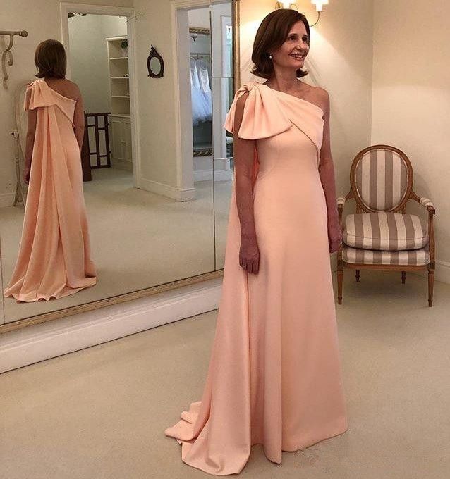 Compra Vestidos Elegantes De Un Solo Hombro Para Madre De La Novia Con Lazo  Una Línea De Barrido Largo Vestidos De Fiesta De Raso Vestido De Fiesta  Barato | Entrega Rápida Y