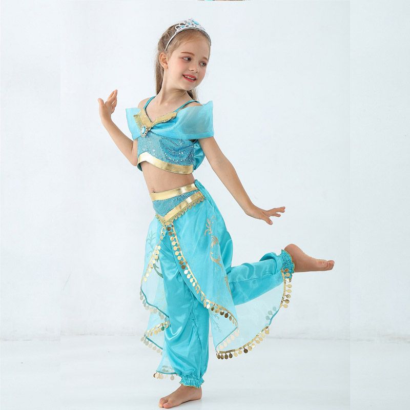 Escenario infantil Princesa Disfraz Lámpara Mágica Niños Danza Vientre India Baile Ropa Lentejuelas Poste Niño