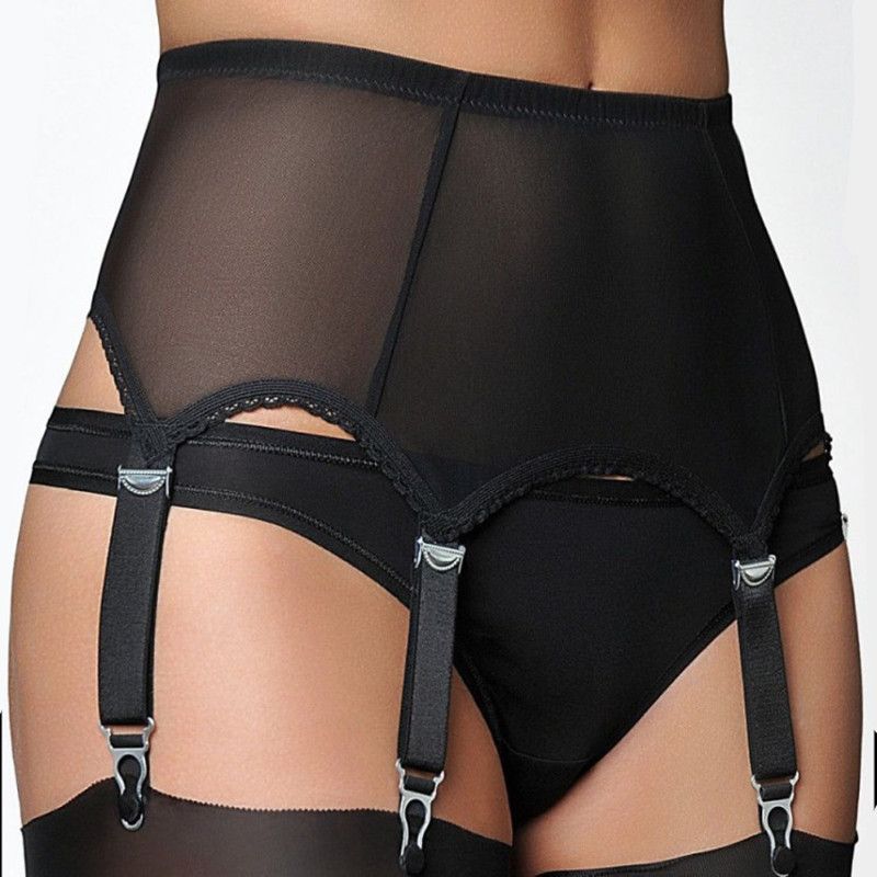 2020 Sexy Women 6 Metal Buckles Straps Mesh Garter Belt Lace Hem