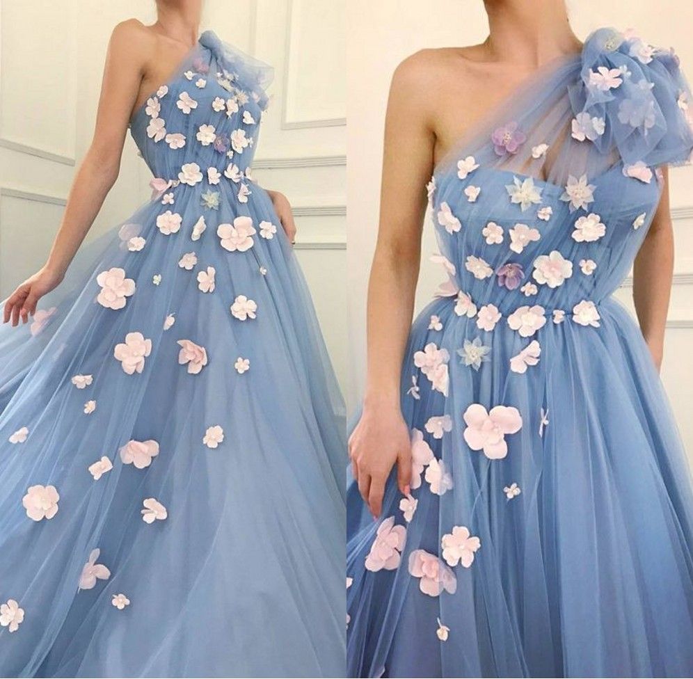 Pétalos de en 3D vestidos de boda del bebé azul de flores de 2020