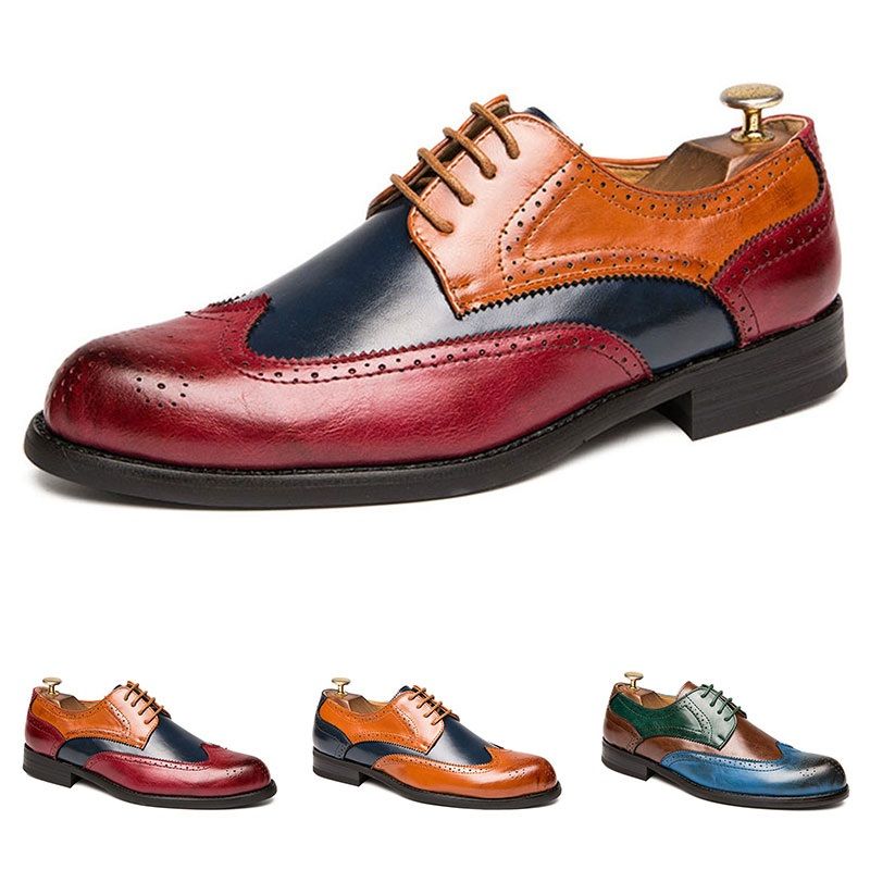 Large Size Mens Dress Shoes Leather Carved Colorful