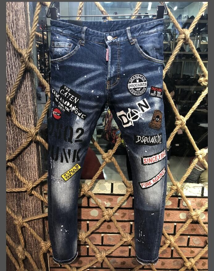 Italia famosa Marca de la bermudas, jeans para hombres Jeans vaqueros rasgados desgarrantes D2