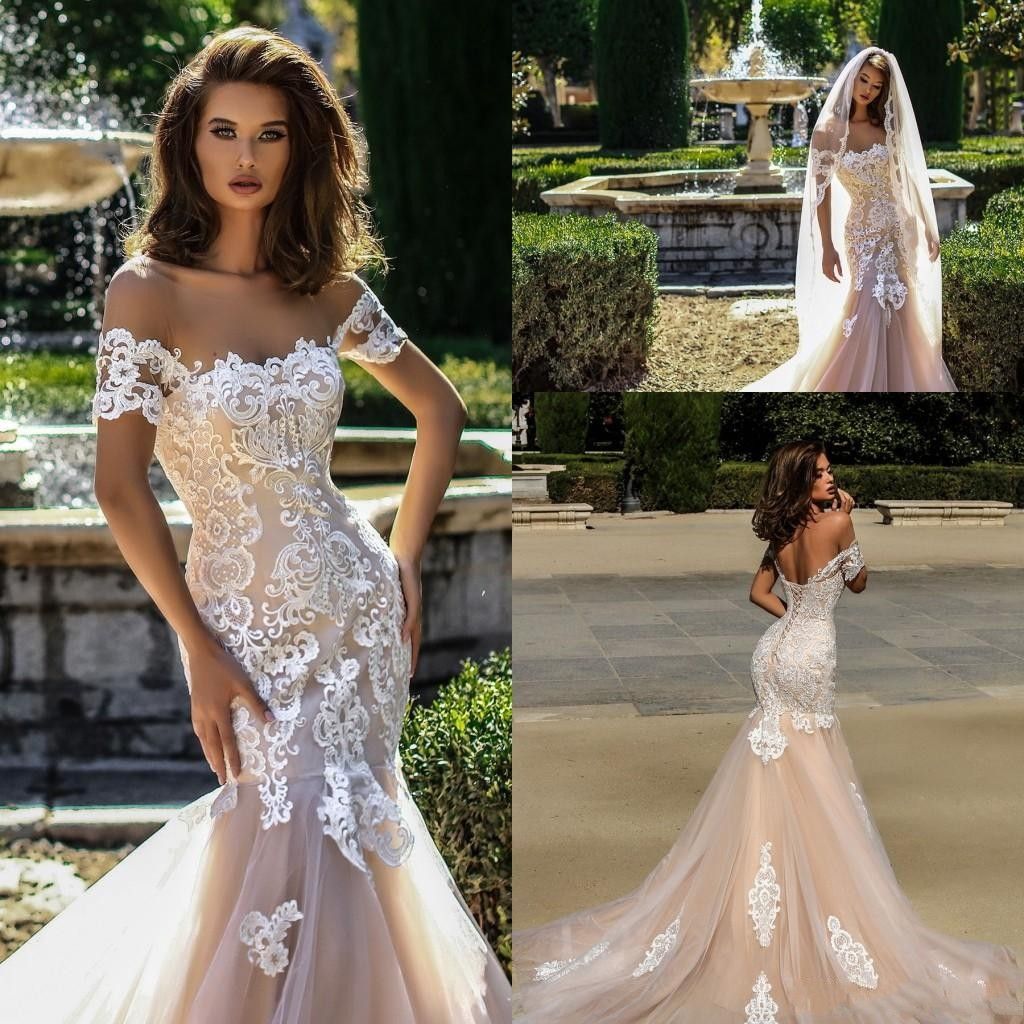 2019 Fashion Champagne Mermaid Wedding Dresses Country Style Short
