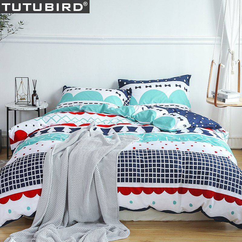 Multi Color Cotton Bedding Set Bedspread Kids Plaid Soft Duvet