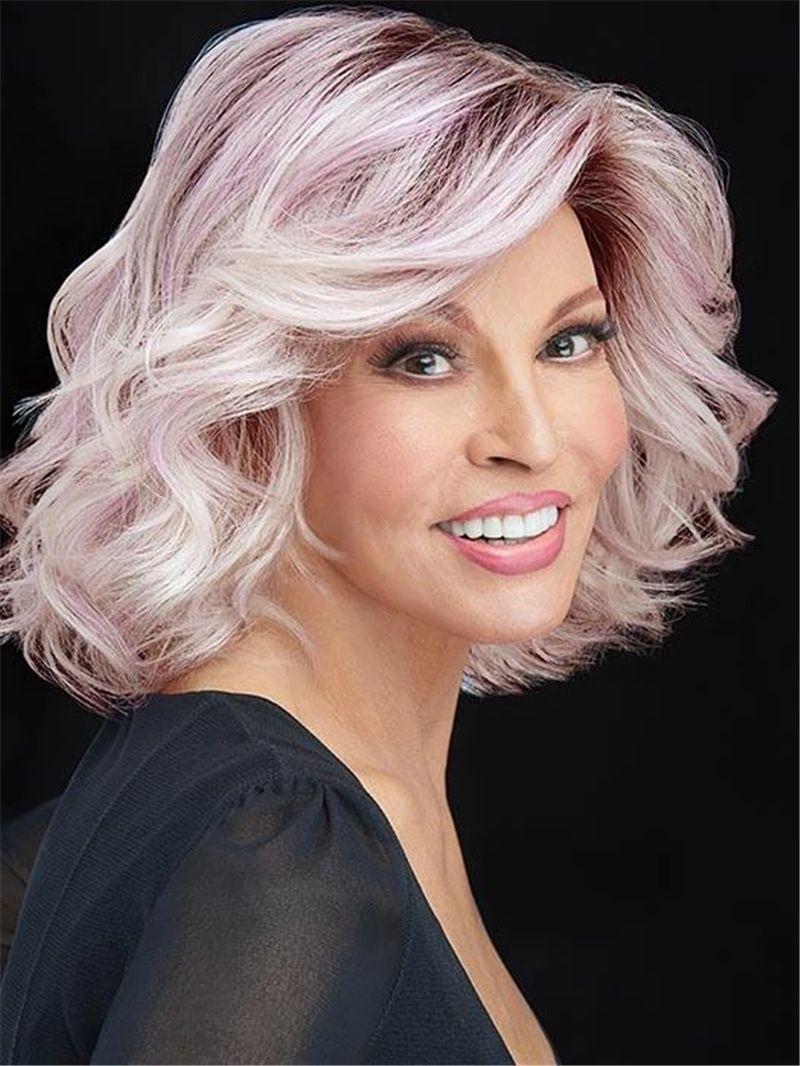 Cosplay Wigs Black Gradient Pink Purple Short Curly Hair For