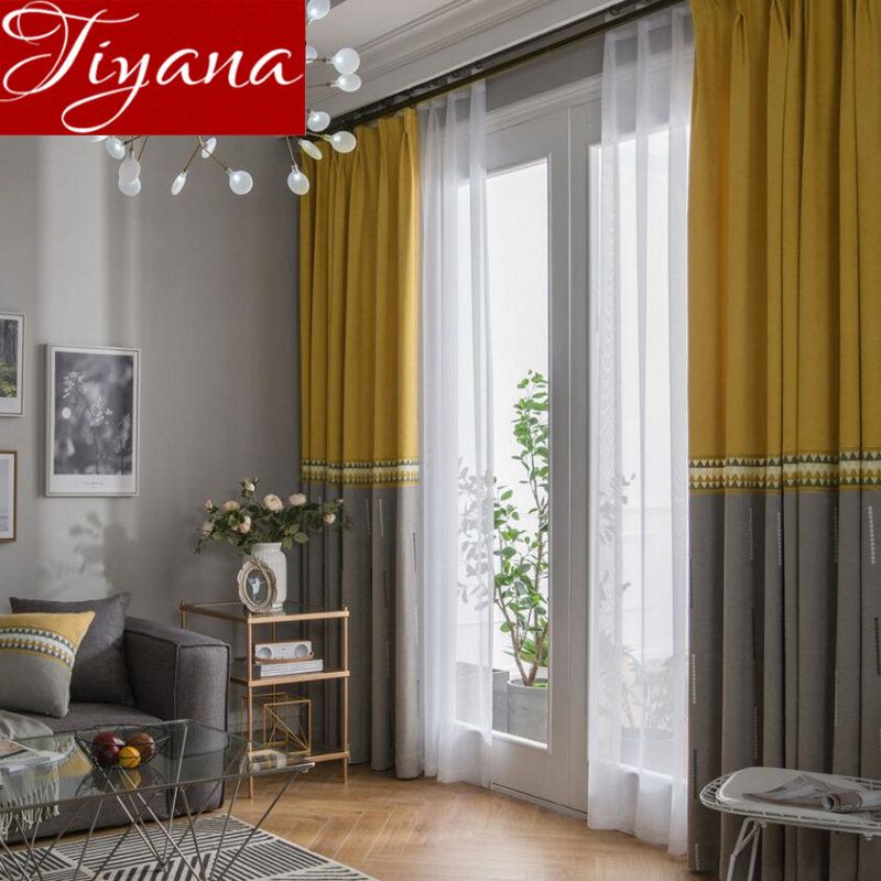 Stitching Curtain Window Curtains, Yellow And Gray Curtains For Kitchen