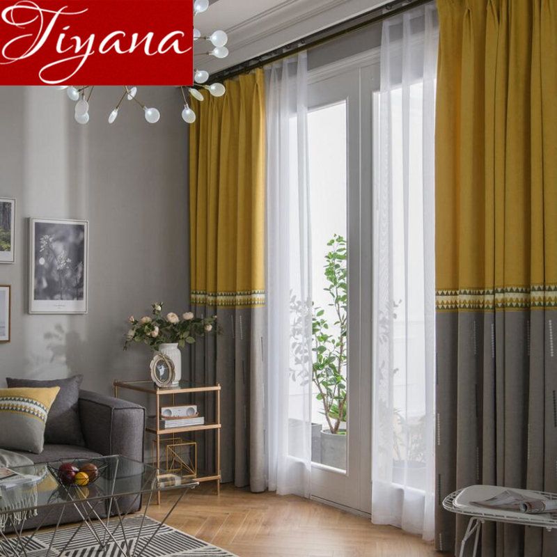 Yellow Gray Stitching Curtain Window Curtains For Living Room Luxury Kitchen Sheer Fabrics Ds Blackout Chenille X361 From Qygw Gt 15 96 Dhgate Com Stitching Curtain Window Curtains, Yellow And Gray Curtains For Kitchen