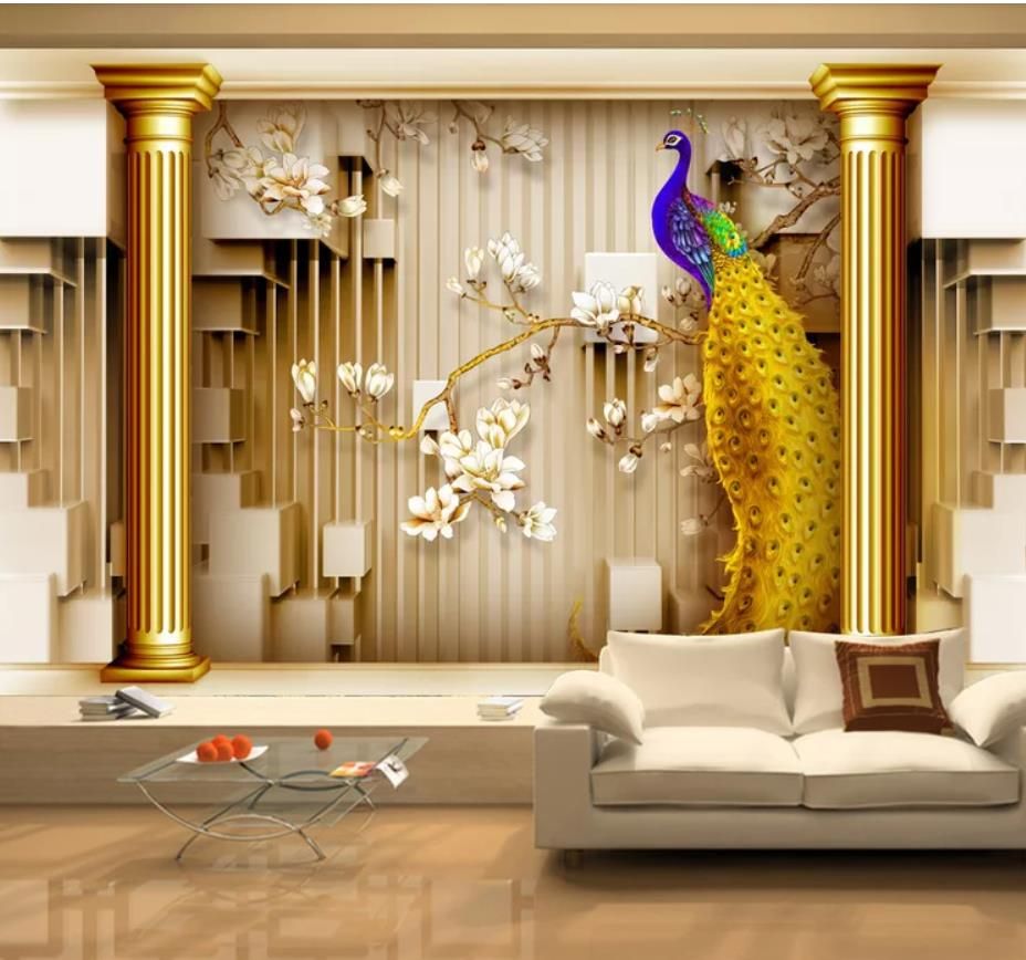 Palace-style gold peacock 3D background wall wallpaper for walls 3 d for  living room