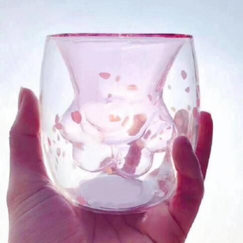 Acheter Chat Griffe Tasse Double Couche Tasses Dessin Animé Verre Tasse Café Thé Au Lait Pour Fille Cadeaux Chat Griffe Tasse De Café Verre Deau