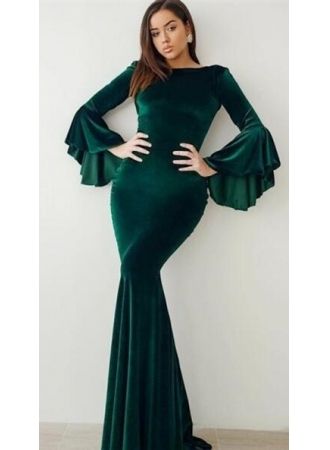 emerald green velvet long dress
