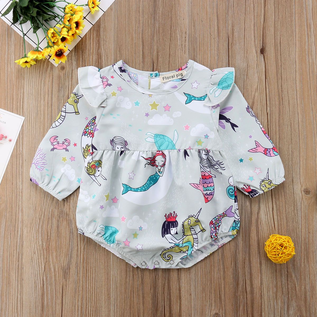 Baby Girl Boy Clothes Butterfly and Cartoon Pig Bodysuit Romper Jumpsuit Outfits Baby One Piece Long Sleeve