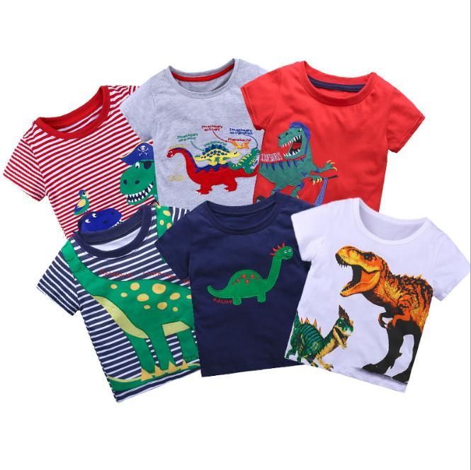 Camiseta para niños pequeños Camiseta de verano para niños, estampado de dinosaurios, algodón, tops, camisas Camiseta para niños pequeños Camiseta de verano para niños, estampado de dinosaurios, algodón, tops, camisas