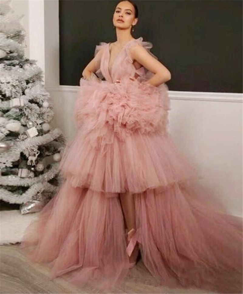 Puffy Tutu Tulle Prom Dresses Deep V 