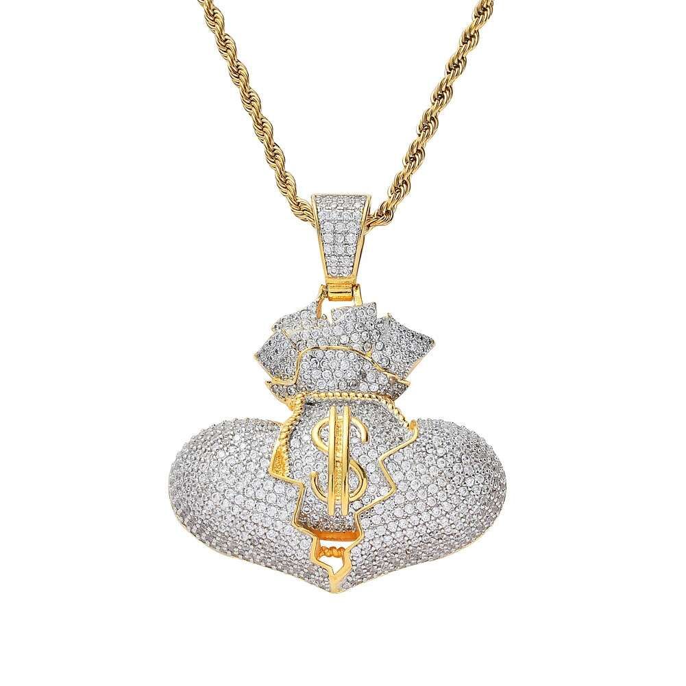 Wholesale Hip Hop Money Bag Diamonds Pendant Necklaces For Men Women ...