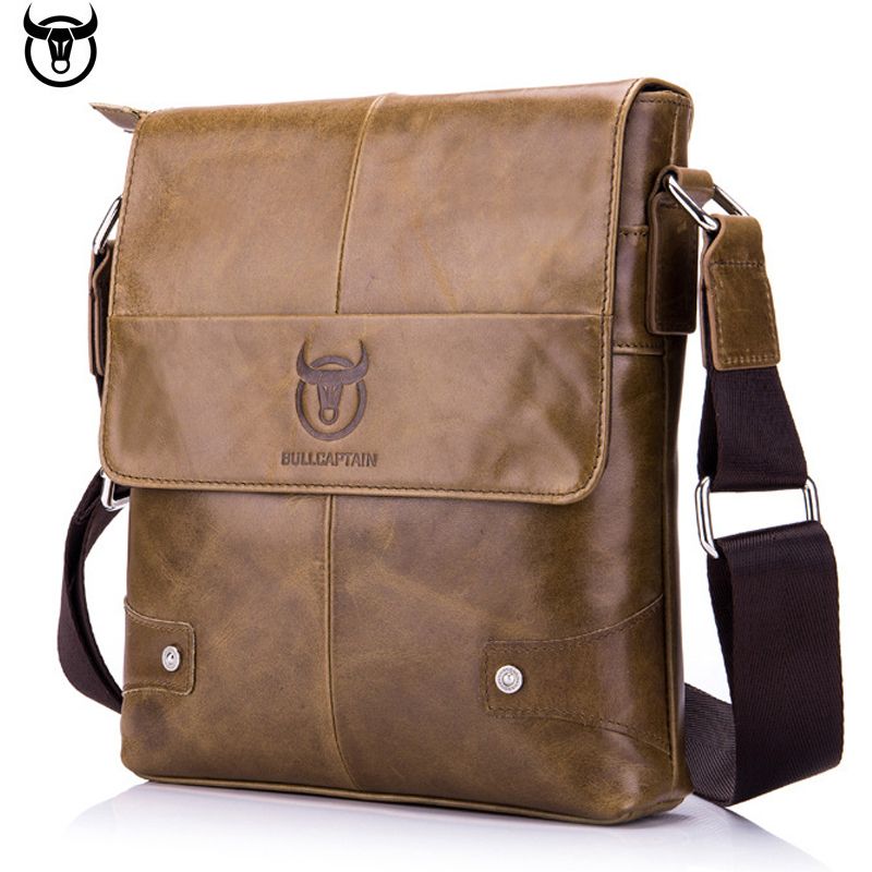 bullcaptain men genuine leather shoulder bag
