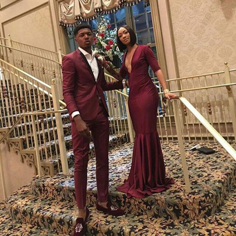 Slim Burgundy Suits For Men Prom Party 