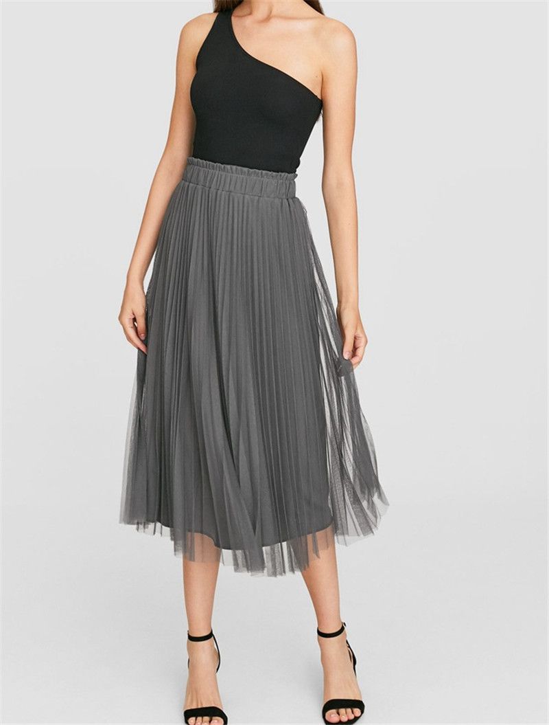 Para mujer diseñador velo falda de moda Adolescente falda plisada vestido ocasional largo verano