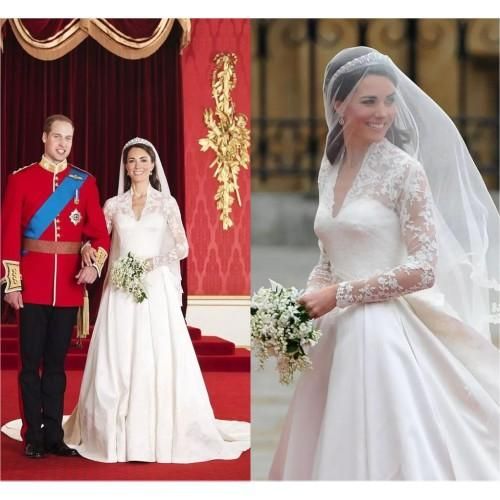 Satin Al Retro Kate Middleton Gelinlik A Hatti Prenses Seffaf Uzun Kollu V Yaka Dantel Nakis Saten Gelin Elbise Tl1 454 29 Tr Dhgate Com